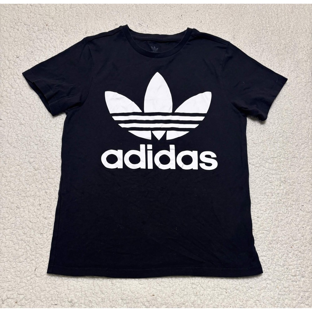 Adidas Boys Graphic Tee T-shirt Black Crewneck Cotton Trefoil Logo Youth Large